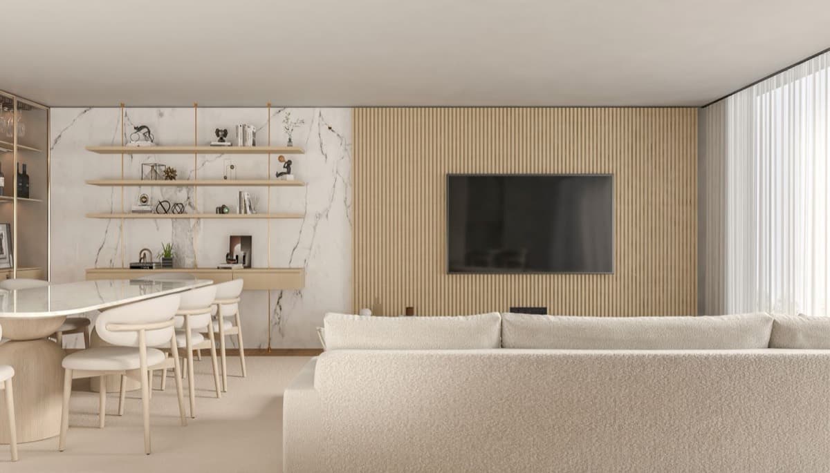 Furnished dining and living space in a London serviced apartment prepared by Urban Ready